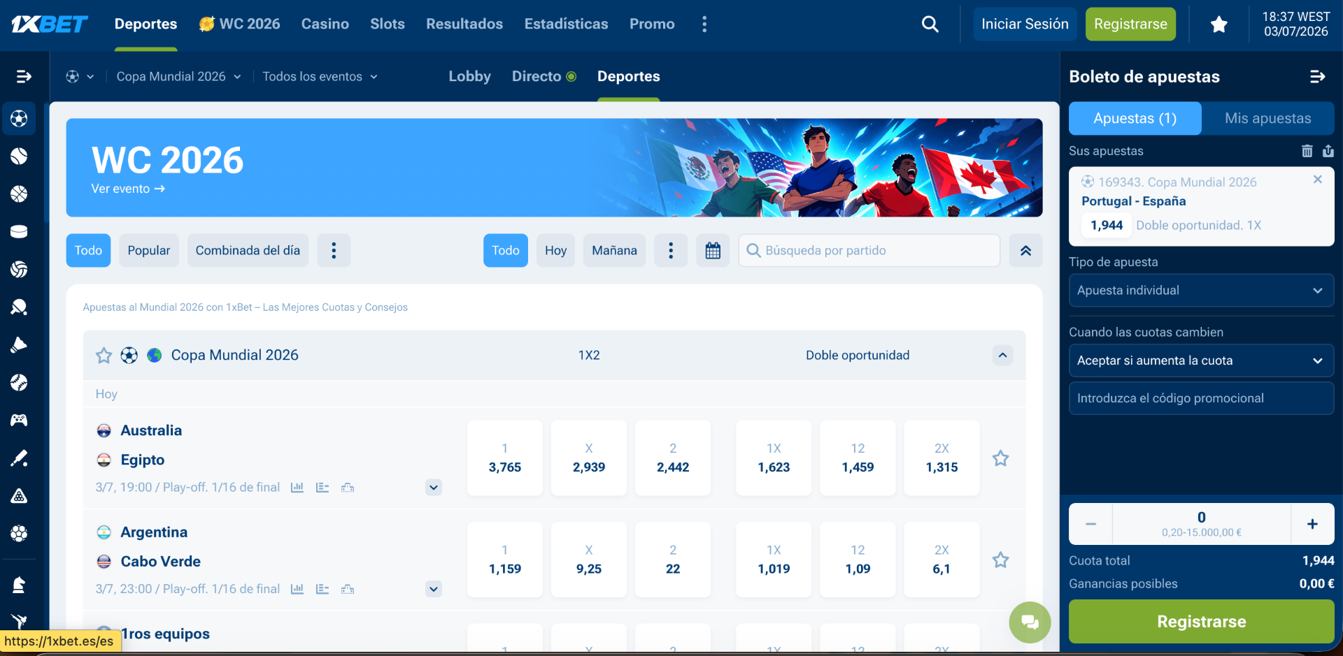 Homepage do sportsbook (ES)